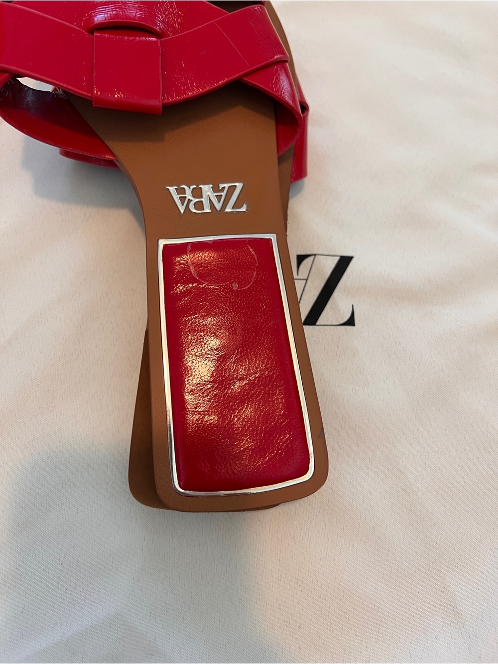 Zara Red Braided Slide Sandals with Square Inset - Picture 3 of 4